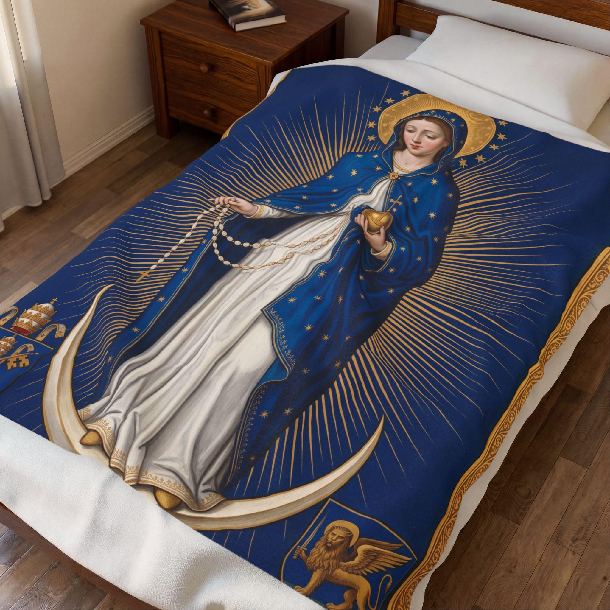 Blessed Virgin Mary Birthday Blanket, Nativity of Mary Feast Day Throw, September 8 Marian Gift for Catholic Home
