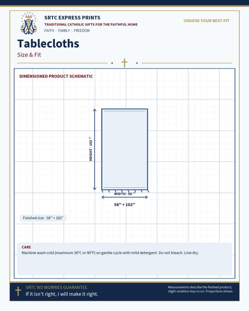 Size and fit chart for the Advent Catholic gift