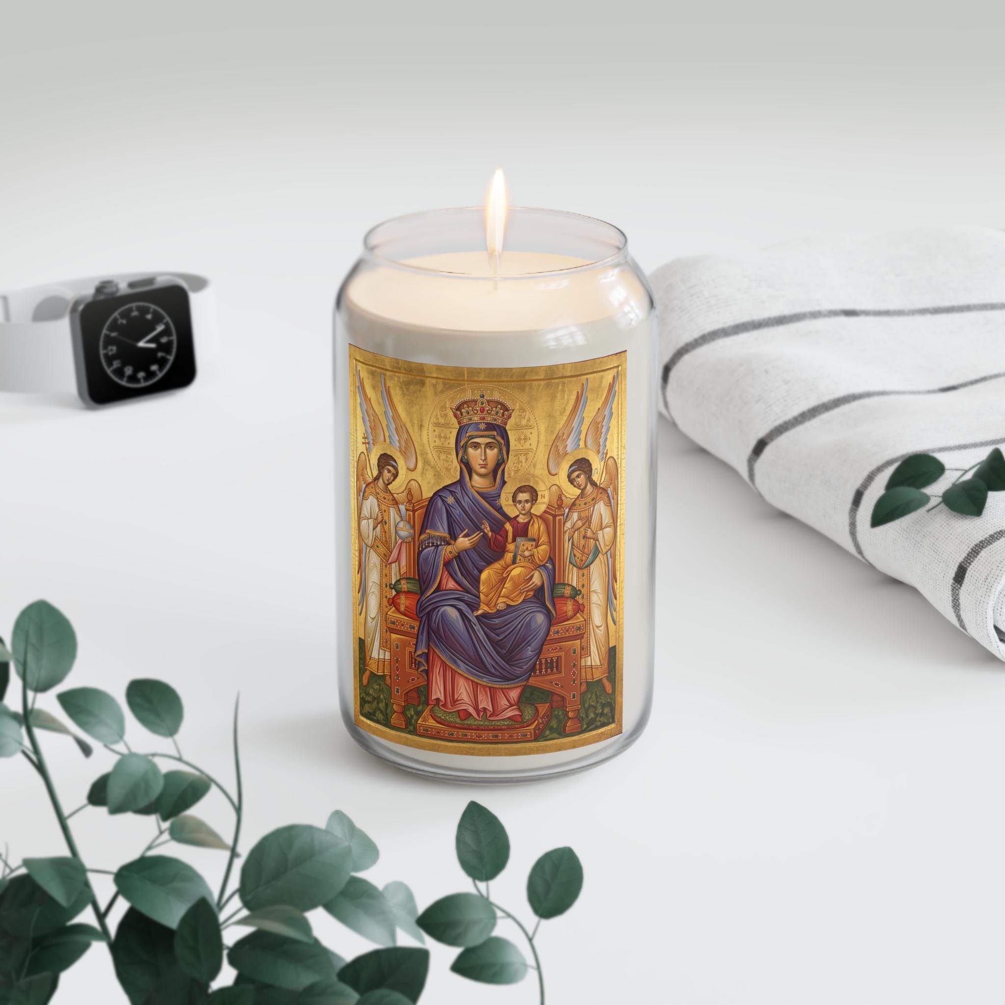 Queenship of Mary Tall Candle, Byzantine Theotokos Gift, Catholic Home Altar Candle for Prayer Corner