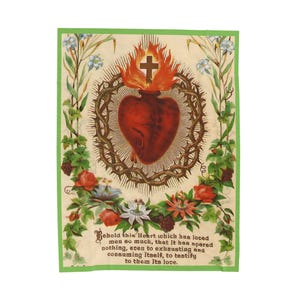 Manta de felpa de terciopelo con ilustración del Sagrado Corazón / Diseño de estampa religiosa antigua / Diseño devocional religioso imagen 10