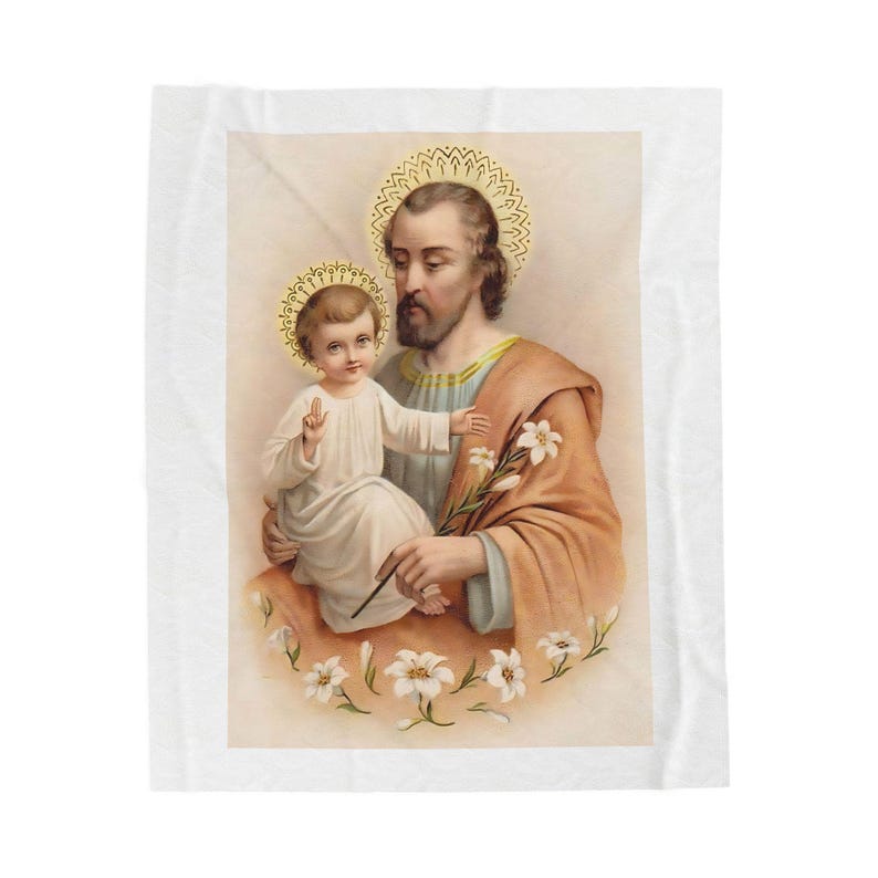 Sacred Art St. Joseph Blanket, Catholic Holy Family Velveteen Throw for Prayer or Home image 6