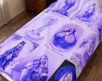 Virgin Mary Collage Blanket, Catholic Prayer Throw, Marian Devotional Gift for Mom or Grandma