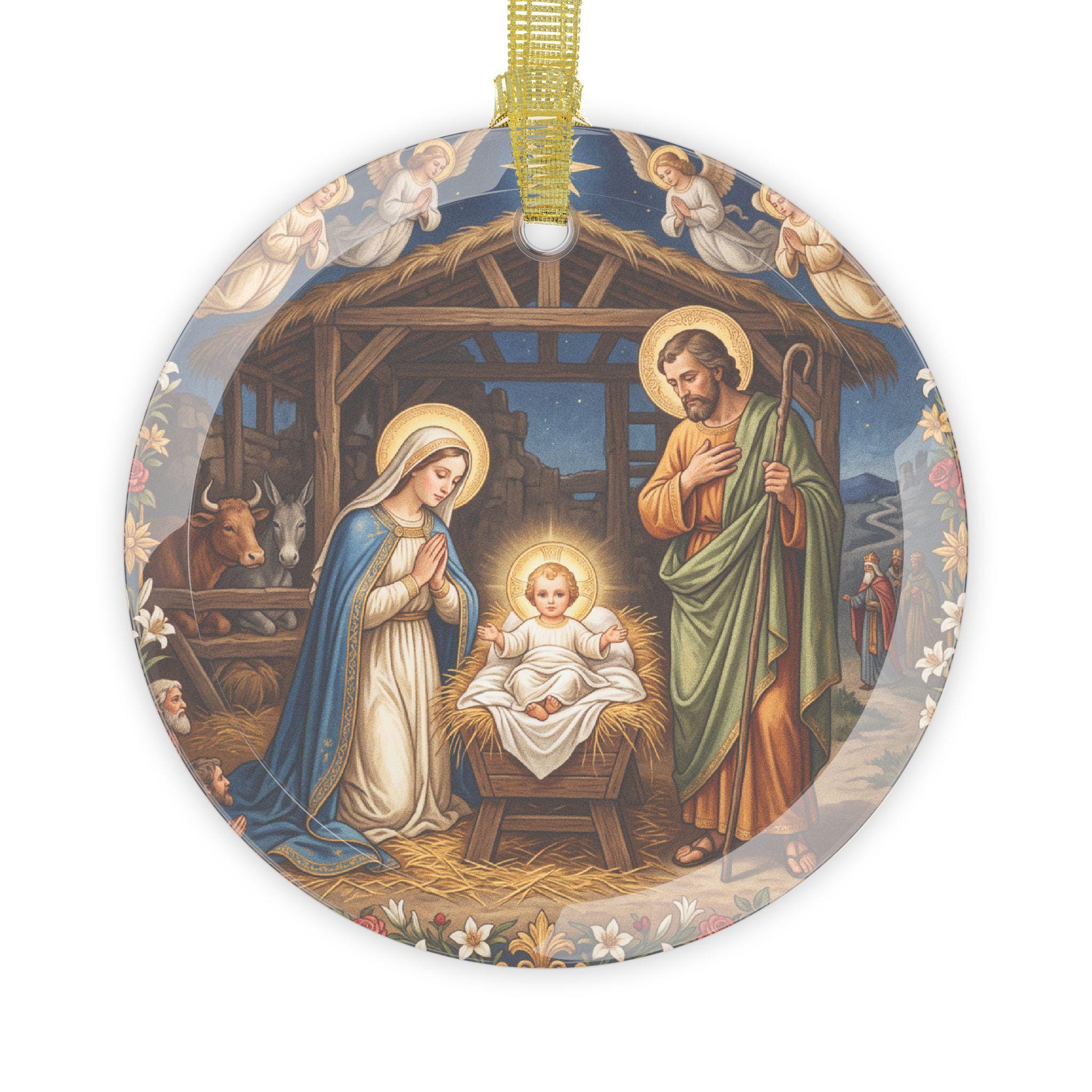 Holy Family Glass Ornament, Catholic Christmas Tree Decor, Nativity Gift for Grandparent Godparent Teacher