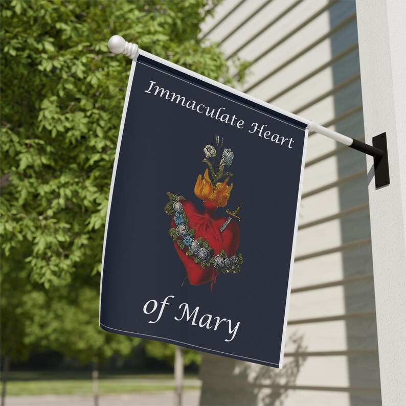 Immaculate Heart of Mary Garden Flag, Catholic Outdoor Banner, Marian Gift for Mom, Prayer Garden or Catholic Home image 9