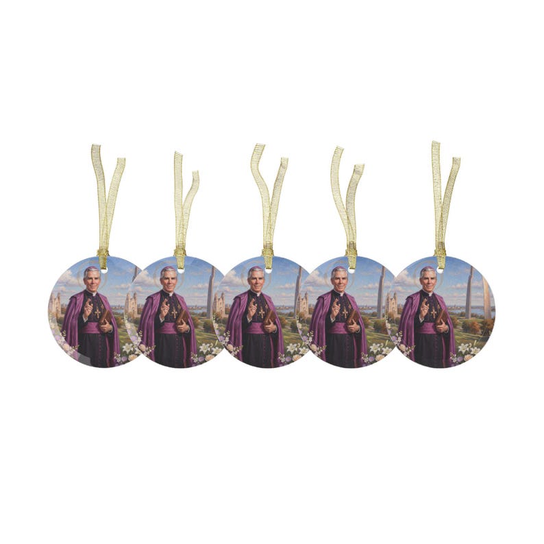 Fulton Sheen Glass Ornament, Catholic Christmas Gift, Blessed Archbishop Tree Decoration image 9
