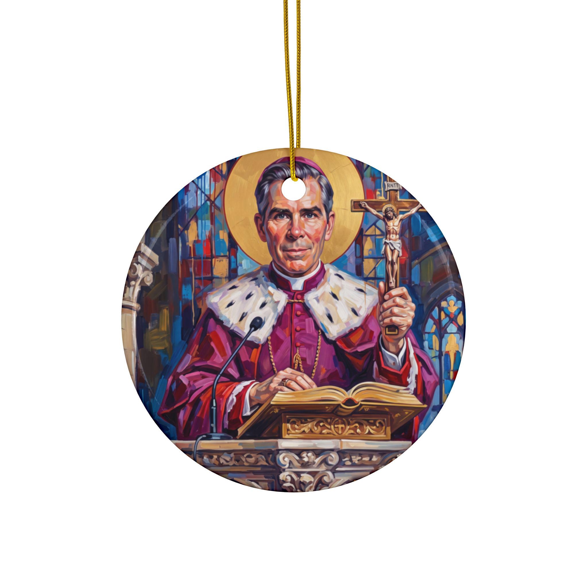 Blessed Fulton Sheen Two-Sided Ceramic Ornament, Catholic Christmas Tree Decoration