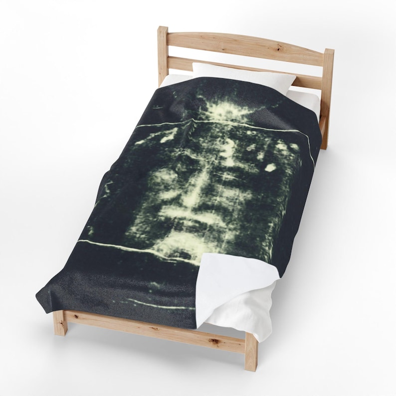 Shroud of Turin Blanket, Holy Face of Jesus Catholic Throw, Devotional Gift for Catholic Home or Prayer Room image 1