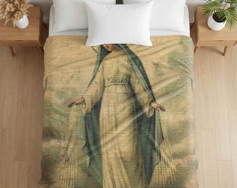 Pluche deken maagd Maria fluweel, Maria devotionele plaid, katholiek cadeau voor moeder of gebed thuis