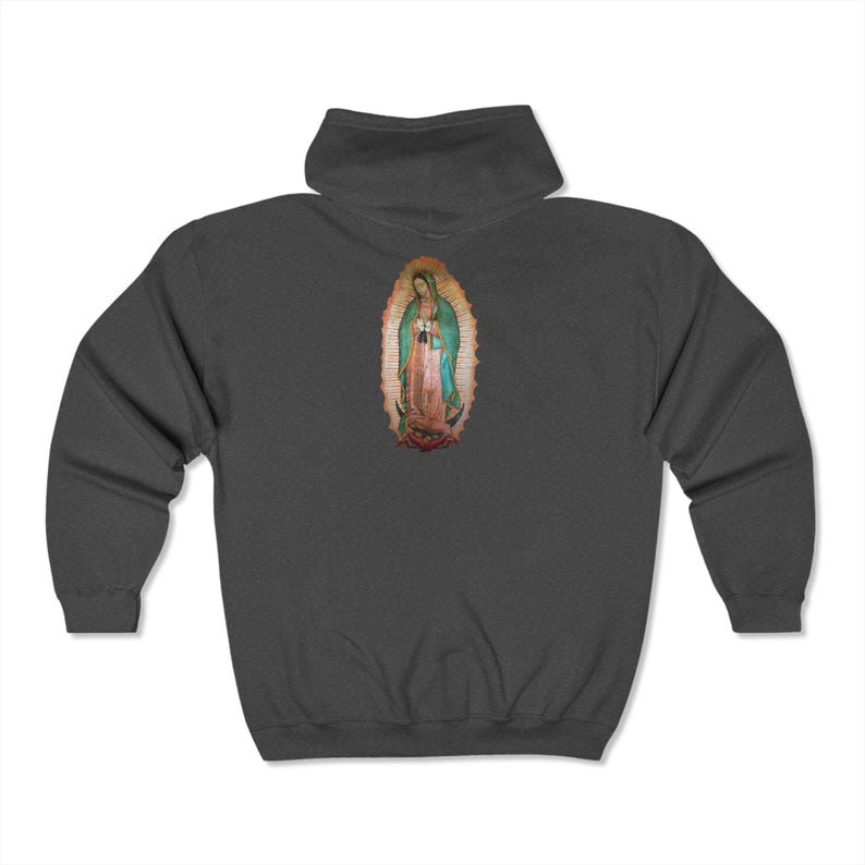 Our Lady of Guadalupe Jerusalem Cross Full Zip Hoodie, Catholic Gift for Him or Her image 6