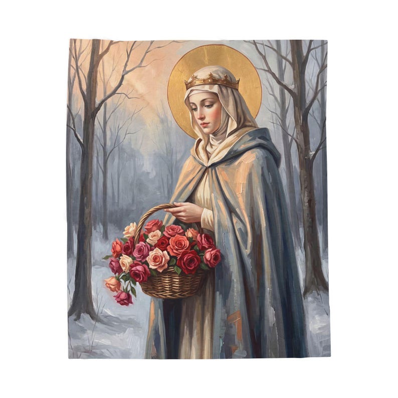 Couverture en velours Sainte Élisabeth de Hongrie, jeté de prière doux pour la maison catholique image 3