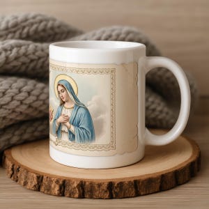Sacred Heart of Jesus and Mary Catholic Mug, Devotional Coffee Cup, Gift for Catholic Mom, Priest, or Confirmation