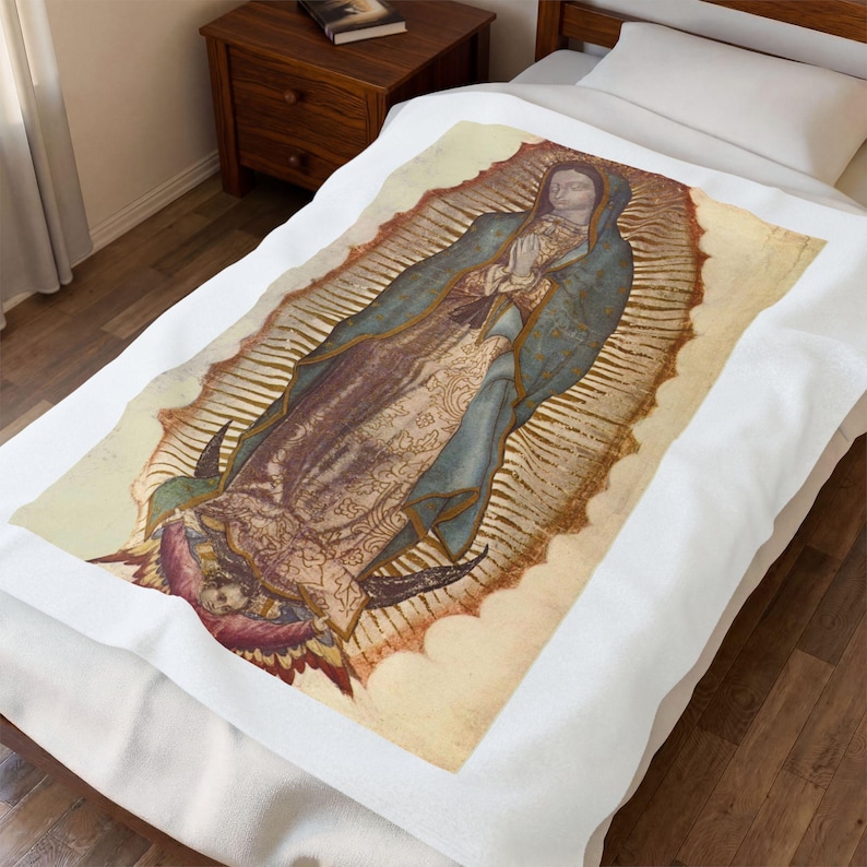 Our Lady of Guadalupe Velveteen Plush Throw Blanket | Catholic Virgin Mary Gift image 9