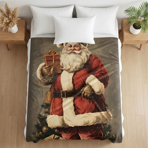St. Nicholas Santa Claus Blanket, Catholic Christmas Gift, Vintage Holy Card Throw Blanket for Family