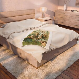 Our Lady of Lourdes Blanket, Catholic Marian Throw, Vintage Holy Card Gift for Catholic Mom or Prayer Home image 4