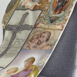 St. Joseph Antique Holy Card Velveteen Plush Blanket | Catholic Devotional Throw image 2