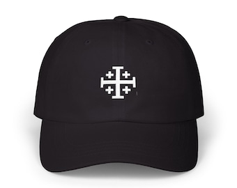 Jerusalem Cross Embroidered Dad Hat, Catholic Baseball Cap Gift for Men, Templar Knight Christian Cap