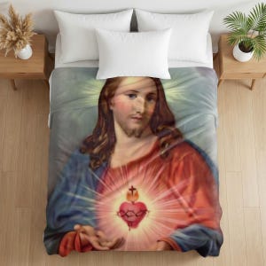 Sacred Heart of Jesus Plüschdecke, katholischer Andachtsüberwurf, traditionelles katholisches Geschenk für Zuhause oder Gebet