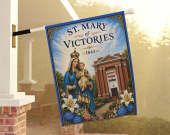 St. Mary of Victories Garden Flag, Catholic Outdoor Banner, Marian Devotional Flag for Home Shrine