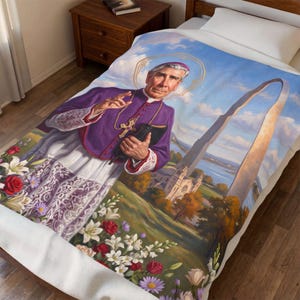 Blessed Fulton Sheen Velveteen Blanket, Soft Catholic Throw, Gift for Prayer Corner or Home image 9