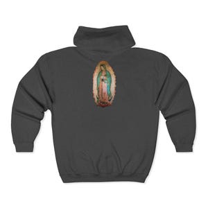 Our Lady of Guadalupe Full Zip Hoodie, Mexican Flag Catholic Sweatshirt, Marian Gift for Him or Her image 6