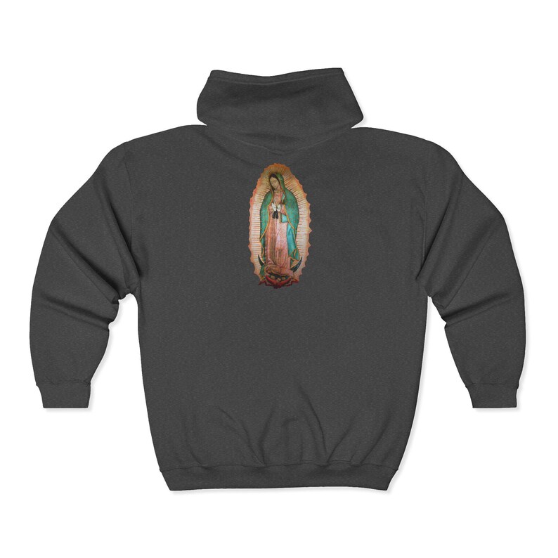 Our Lady of Guadalupe Full Zip Hoodie, Mexican Flag Catholic Sweatshirt, Marian Gift for Him or Her image 6