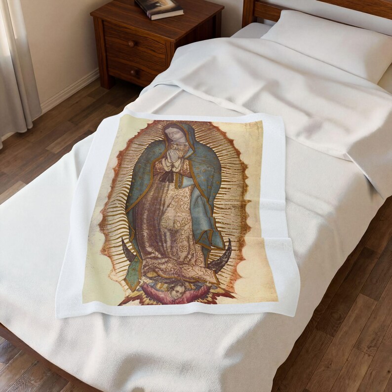 Our Lady of Guadalupe Velveteen Plush Throw Blanket | Catholic Virgin Mary Gift image 8