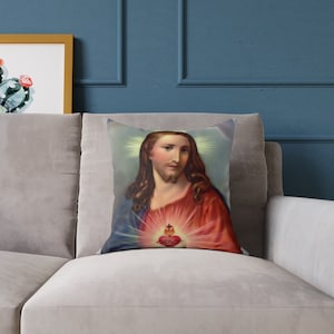 Cojín cuadrado de lona polivinílica del Sagrado Corazón de Jesús, regalo de junio para la iglesia de papá, sacerdote, pastor, mamá, decoración cristiana católica