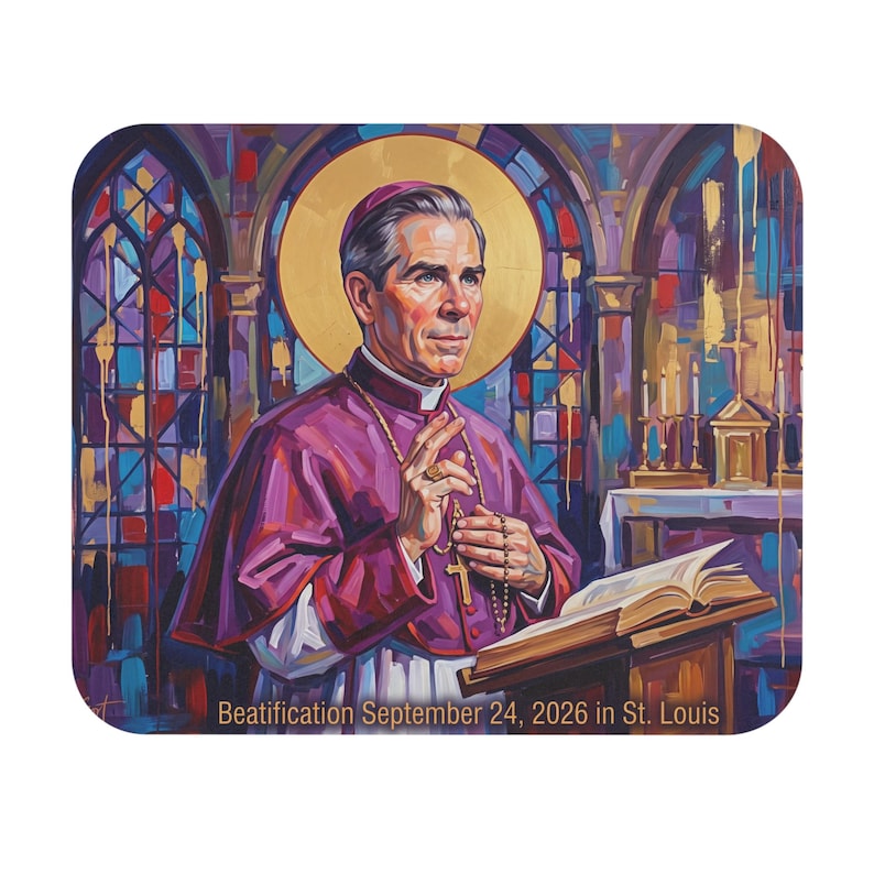 Blessed Fulton Sheen Mouse Pad, Catholic Desk Gift for Apologist or Media Evangelist image 1
