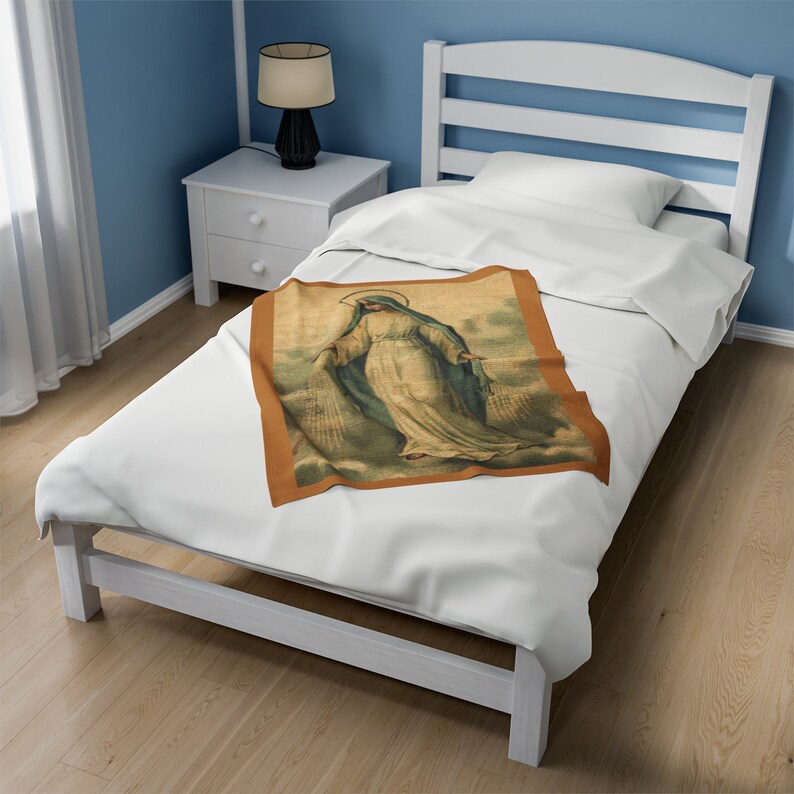 Jungfrau Maria Antike Heilige Karte (USA) Plüsch Decke Samt Katholisch Christliches Geschenk Bild 2