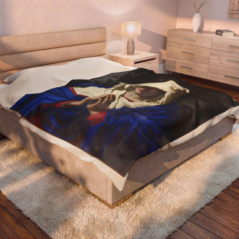 Virgin Mary Prayer Blanket, Catholic Marian Devotional Throw, Our Lady Gift for Mom, Confirmation, Christmas image 10