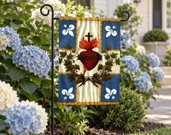 Bandiera da giardino del Sacro Cuore, stendardo cattolico con giglio per esterni, bandiera devozionale da giardino per la casa cattolica