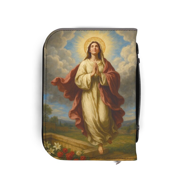 Assumption of Mary Bible Cover, Catholic Gift for Mom or Confirmation, Marian PU Leather Zip Bible Case image 7