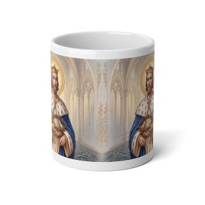 Saint Louis Jumbo Mug, King Louis IX Catholic Coffee Cup, Traditional Sacred Art image 2