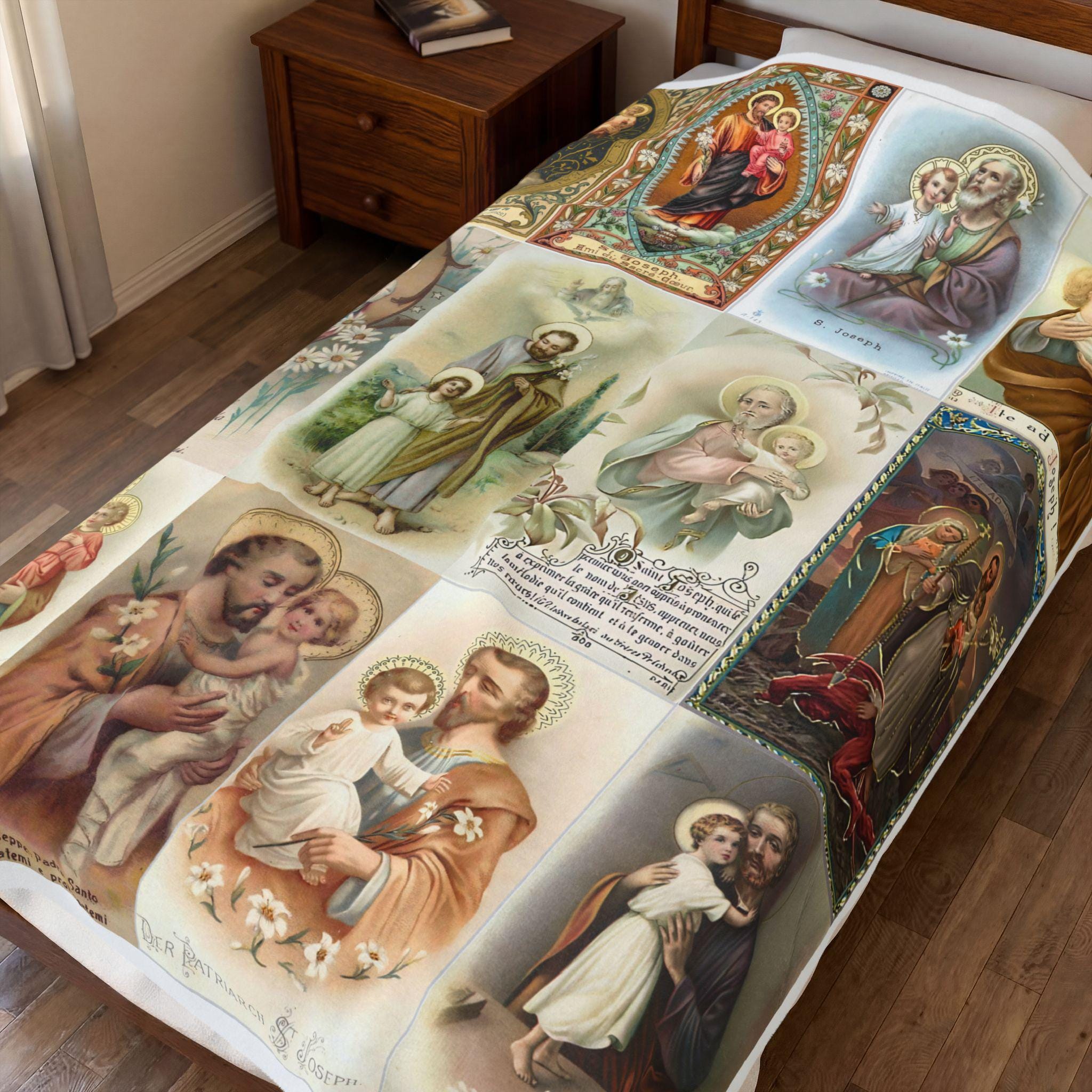 Terror of Demons Blanket, St. Joseph Velveteen Throw, Spiritual Warfare Catholic Gift for Home or Prayer Space