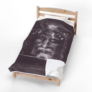 Shroud of Turin Blanket, Catholic Prayer Throw, Holy Face of Jesus Gift for Catholic Home image 1