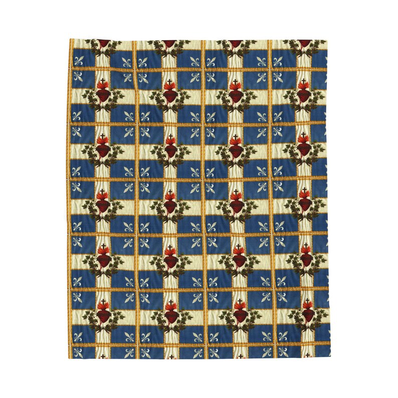 Vendee French Sacred Heart Flag Blanket | Velveteen Plush Blanket image 6