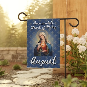 Immaculate Heart of Mary Garden Flag, Catholic Outdoor Banner, Marian Devotional Gift for Mom, Grandma, or Priest image 1