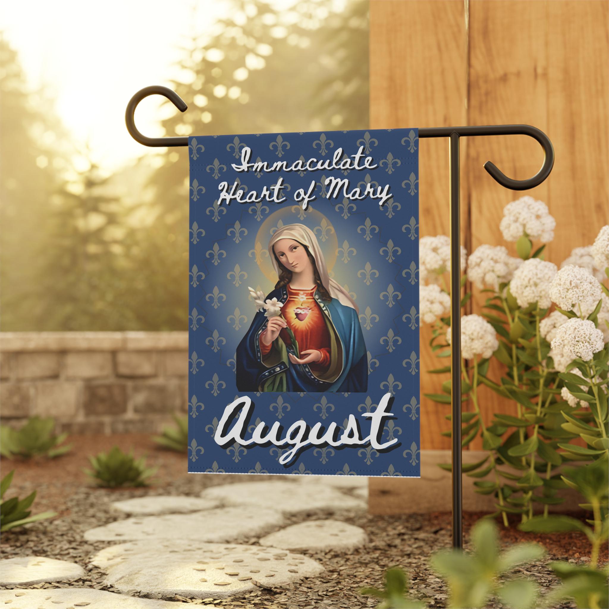 Immaculate Heart of Mary Garden Flag, Catholic Outdoor Banner, Marian Devotional Gift for Mom, Grandma, or Priest