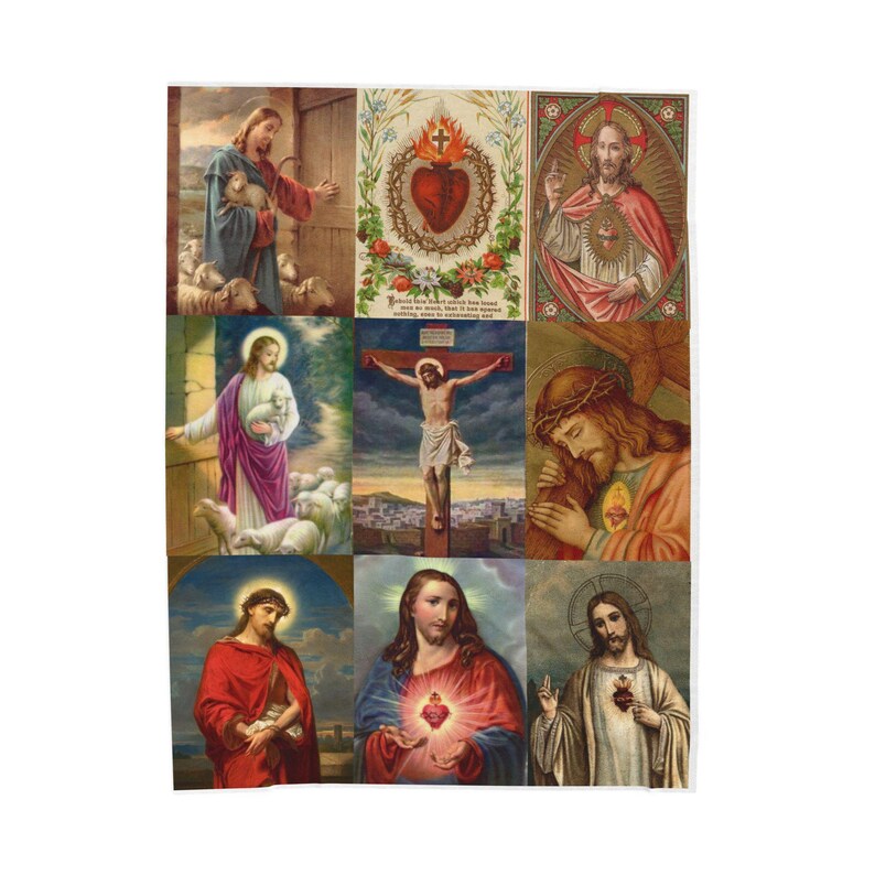 Sacred Heart of Jesus Blanket, Catholic Devotional Throw, Marian Collage Plush Blanket Gift image 8