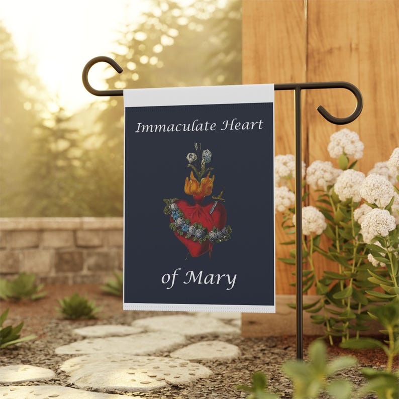 Immaculate Heart of Mary Garden Flag, Catholic Outdoor Banner, Marian Gift for Mom, Prayer Garden or Catholic Home image 5