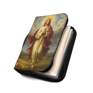 Assumption of Mary Bible Cover, Catholic Gift for Mom or Confirmation, Marian PU Leather Zip Bible Case image 15