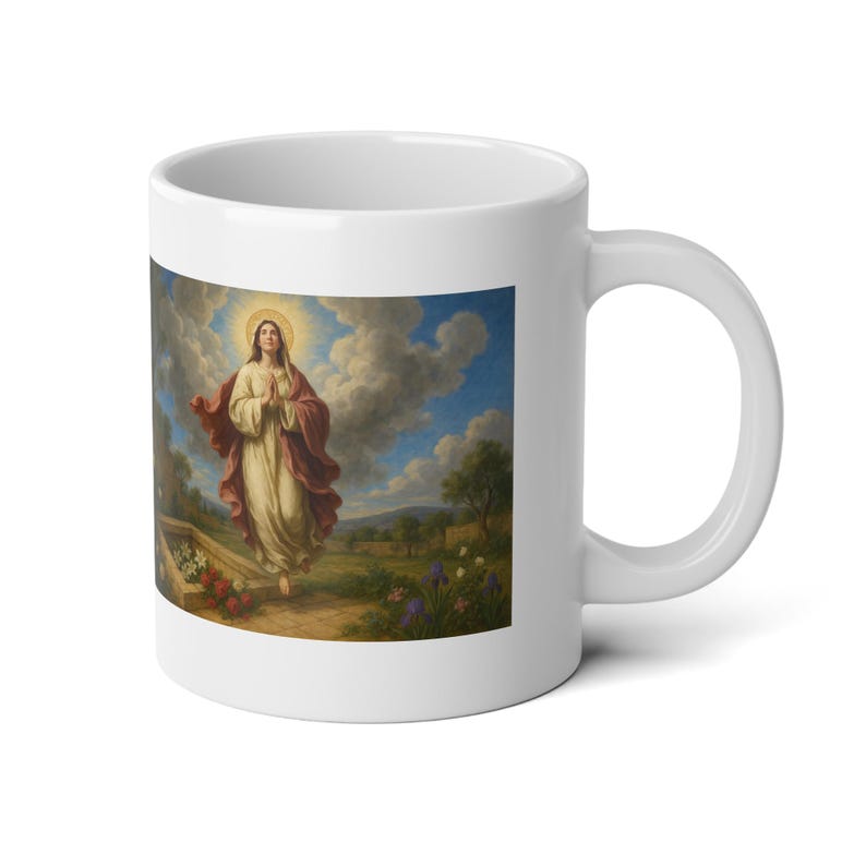 Jumbo 20oz Catholic Mug, Assumption of Mary Gift for Mom, Large Ceramic Marian Devotional Coffee Cup image 4