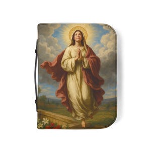 Assumption of Mary Bible Cover, Catholic Gift for Mom or Confirmation, Marian PU Leather Zip Bible Case image 16