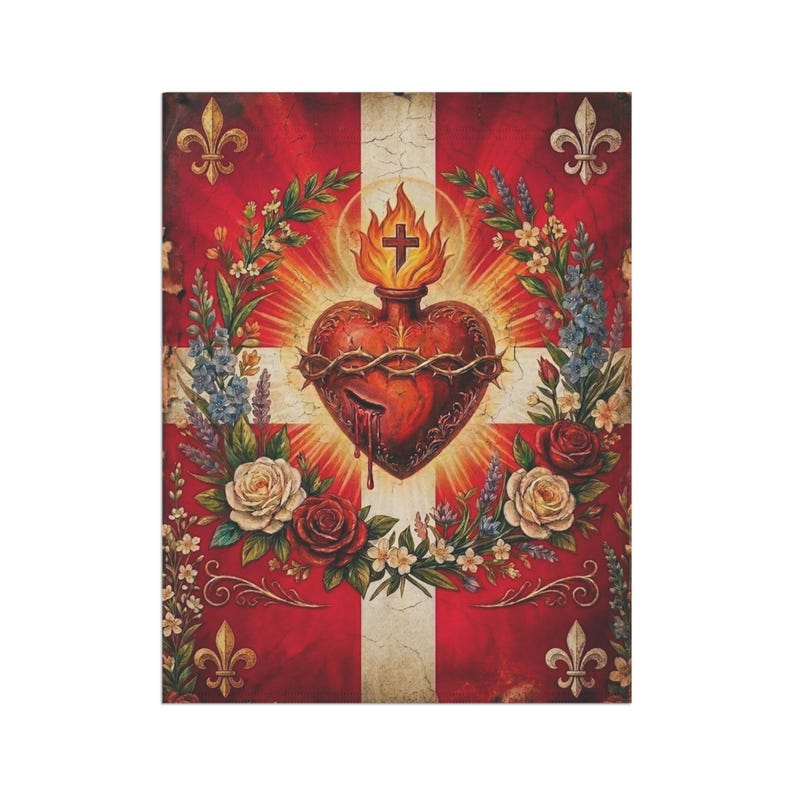 Sacred Heart of Jesus Garden Flag, Traditional Catholic Outdoor Banner, Devotional Catholic Home Decor Gift image 9
