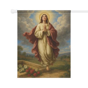 Assumption of Mary Garden Flag, Outdoor Catholic Yard Banner, Marian Devotional Gift for Home or Prayer Garden image 7