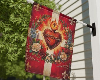 Sacred Heart of Jesus Garden Flag, Traditional Catholic Outdoor Banner, Devotional Catholic Home Decor Gift