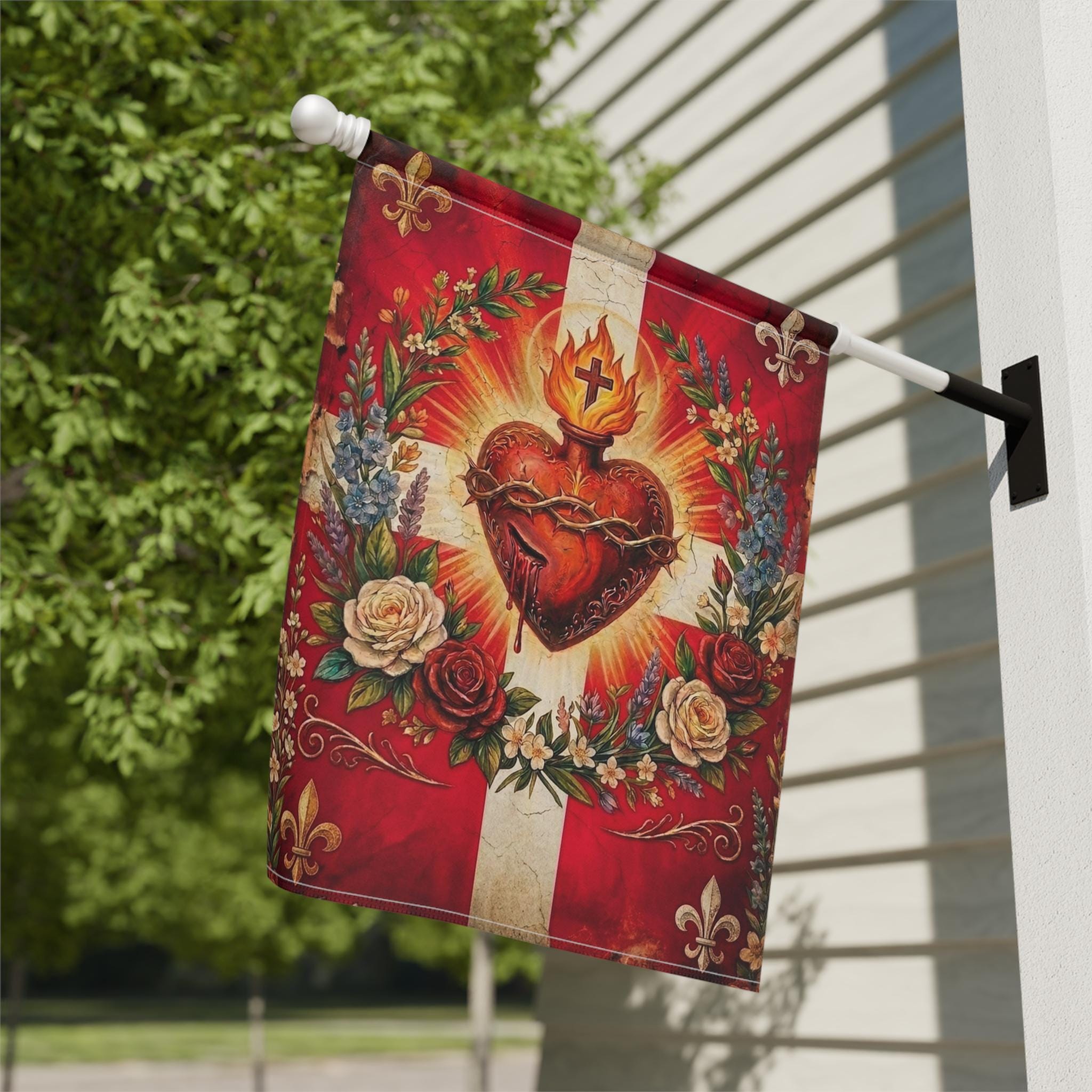 Sacred Heart of Jesus Garden Flag, Traditional Catholic Outdoor Banner, Devotional Catholic Home Decor Gift