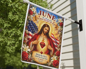 Sacred Heart of Jesus June Garden Banner | Religious House Flag