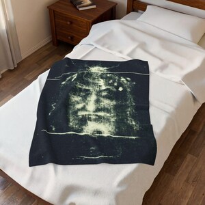 Shroud of Turin Blanket, Holy Face of Jesus Catholic Throw, Devotional Gift for Catholic Home or Prayer Room image 5