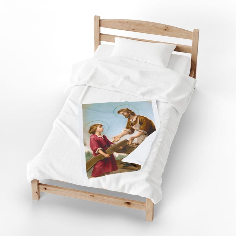 Saint Joseph and Child Jesus Catholic Blanket, Holy Family Devotional Throw, Catholic Dad Gift image 9